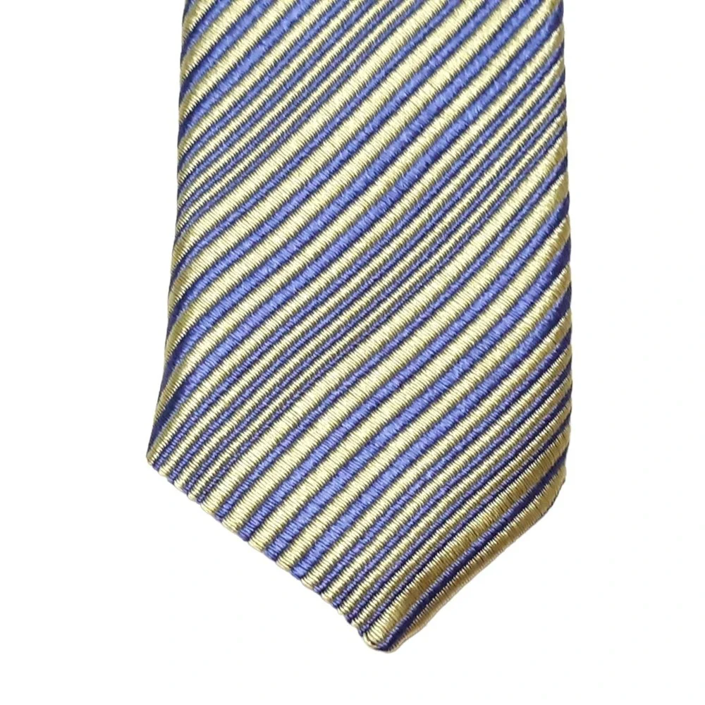 BRANDINI‎ ITALY Mens Silk Stripe Tie Handmade Blue Yellow Formal Necktie